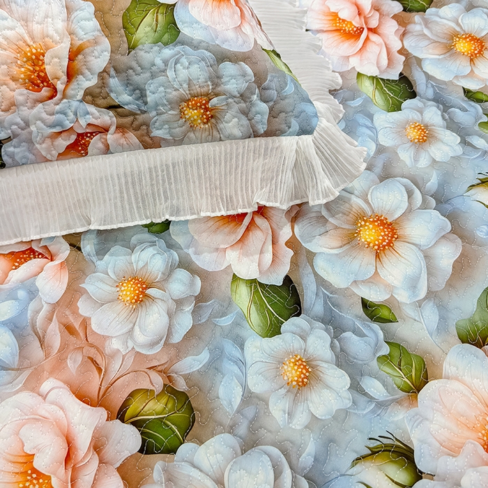 91家纺网 家纺一手货源 找家纺 冬然家纺 2026新款数码印花纯棉单床盖床盖单件单品床盖 花香四季