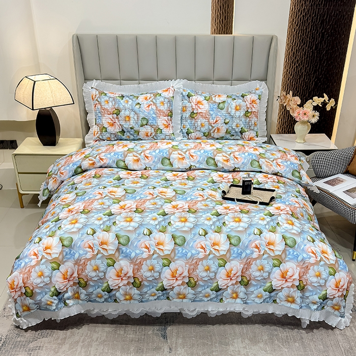 91家纺网 家纺一手货源 找家纺 冬然家纺 2026新款数码印花纯棉单床盖床盖单件单品床盖 花香四季