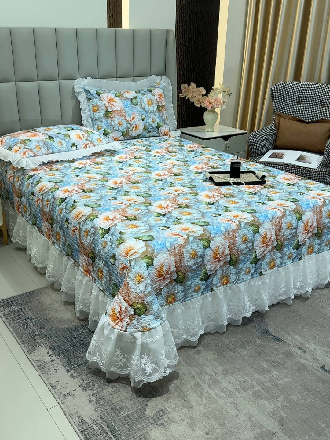 91家纺网 家纺一手货源 找家纺 冬然家纺 2026新款数码印花纯棉单床盖床盖单件单品床盖 花香四季