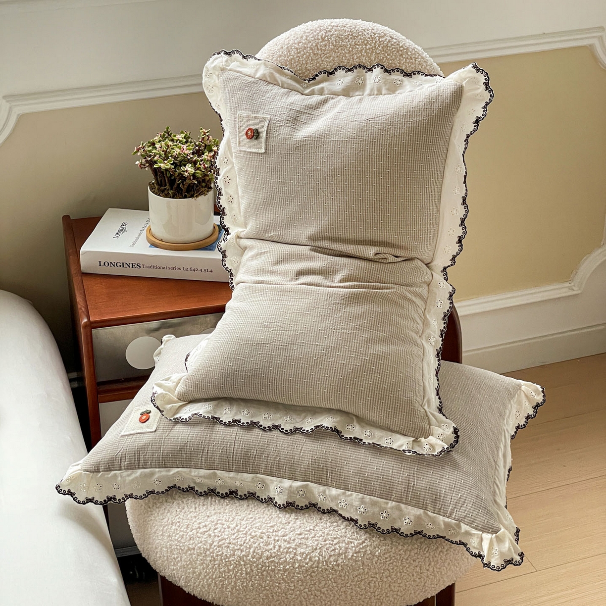 91家纺网 家纺一手货源 找家纺 （总）梦叶草 2026新款全棉马卡龙蕾丝荞麦枕法式风枕枕头枕芯