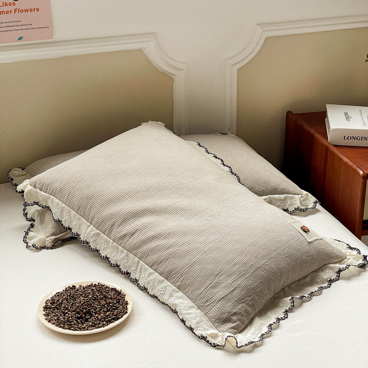 91家纺网 家纺一手货源 找家纺 （总）梦叶草 2026新款全棉马卡龙蕾丝荞麦枕法式风枕枕头枕芯