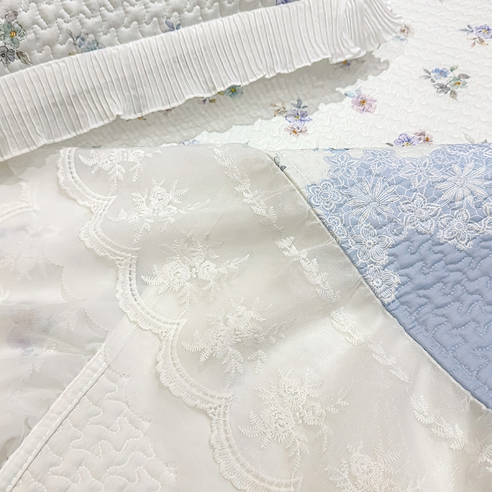 91家纺网 家纺一手货源 找家纺 冬然家纺 2026新款数码印花纯棉单床盖床盖单件单品床盖 蓝调花叙