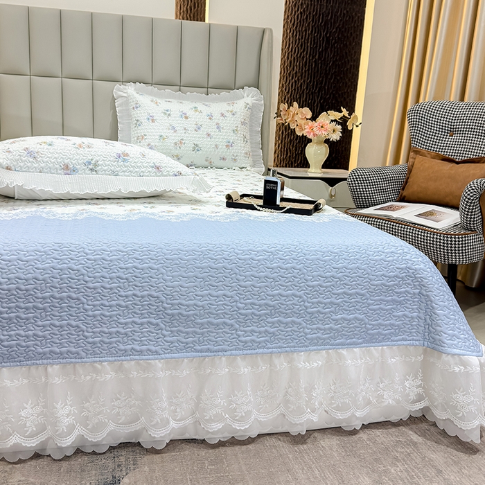 91家纺网 家纺一手货源 找家纺 冬然家纺 2026新款数码印花纯棉单床盖床盖单件单品床盖 蓝调花叙