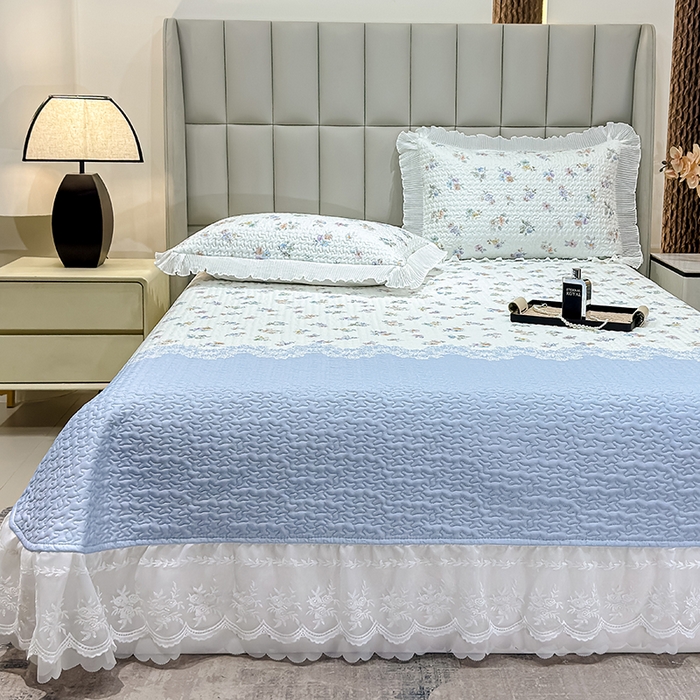 91家纺网 家纺一手货源 找家纺 冬然家纺 2026新款数码印花纯棉单床盖床盖单件单品床盖 蓝调花叙