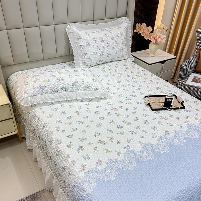 91家纺网 家纺一手货源 找家纺 冬然家纺 2026新款数码印花纯棉单床盖床盖单件单品床盖 蓝调花叙