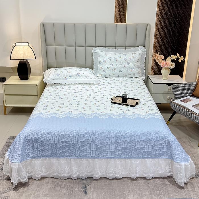 91家纺网 家纺一手货源 找家纺 冬然家纺 2026新款数码印花纯棉单床盖床盖单件单品床盖 蓝调花叙