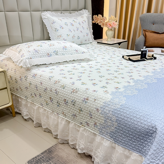 91家纺网 家纺一手货源 找家纺 冬然家纺 2026新款数码印花纯棉单床盖床盖单件单品床盖 蓝调花叙