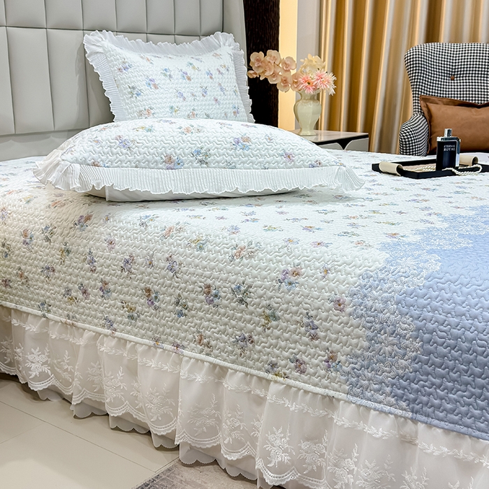 91家纺网 家纺一手货源 找家纺 冬然家纺 2026新款数码印花纯棉单床盖床盖单件单品床盖 蓝调花叙