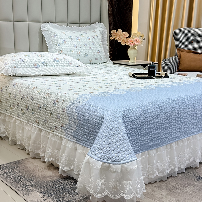 91家纺网 家纺一手货源 找家纺 冬然家纺 2026新款数码印花纯棉单床盖床盖单件单品床盖 蓝调花叙