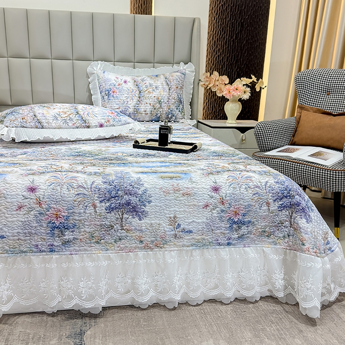 91家纺网 家纺一手货源 找家纺 冬然家纺 2026新款数码印花纯棉单床盖床盖单件单品床盖 山水画