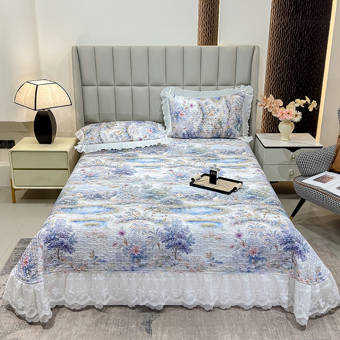 91家纺网 家纺一手货源 找家纺 冬然家纺 2026新款数码印花纯棉单床盖床盖单件单品床盖 山水画