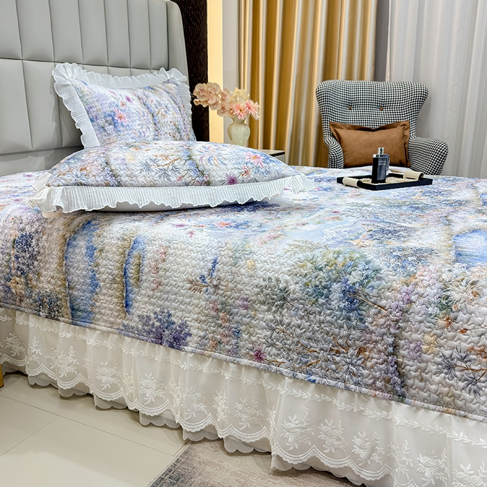 91家纺网 家纺一手货源 找家纺 冬然家纺 2026新款数码印花纯棉单床盖床盖单件单品床盖 山水画