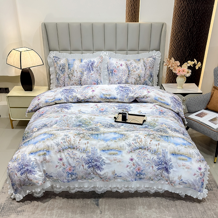 91家纺网 家纺一手货源 找家纺 冬然家纺 2026新款数码印花纯棉单床盖床盖单件单品床盖 山水画