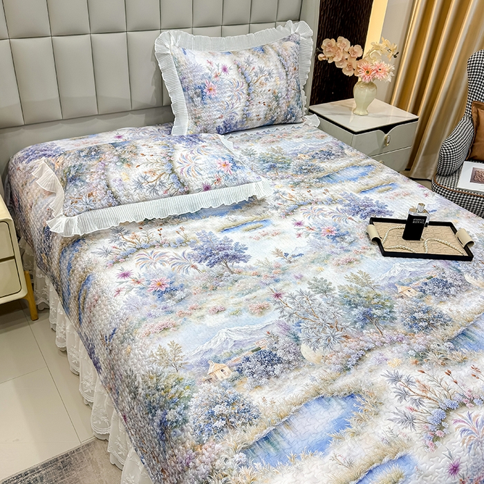 91家纺网 家纺一手货源 找家纺 冬然家纺 2026新款数码印花纯棉单床盖床盖单件单品床盖 山水画