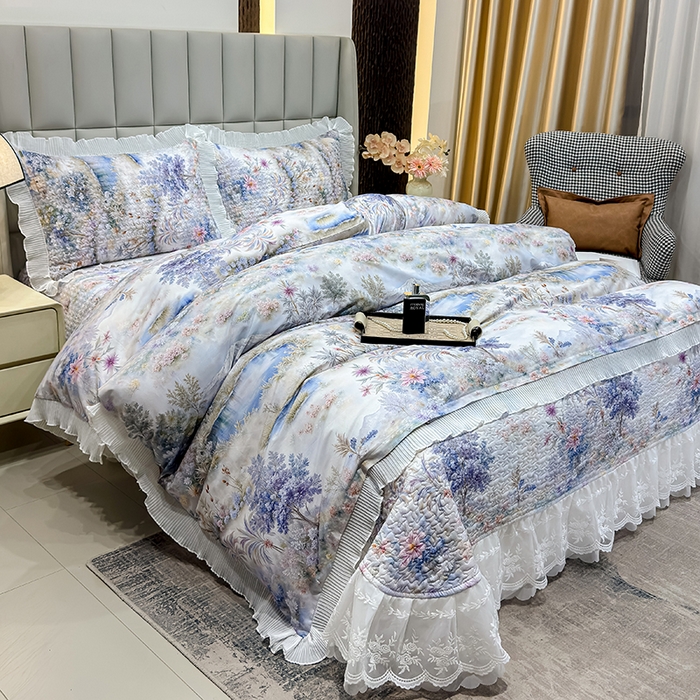 91家纺网 家纺一手货源 找家纺 冬然家纺 2026新款数码印花纯棉单床盖床盖单件单品床盖 山水画