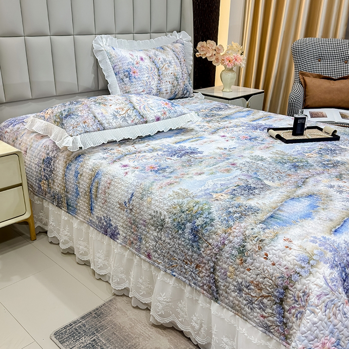 91家纺网 家纺一手货源 找家纺 冬然家纺 2026新款数码印花纯棉单床盖床盖单件单品床盖 山水画