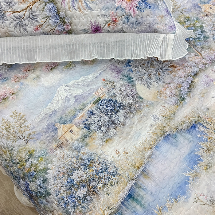 91家纺网 家纺一手货源 找家纺 冬然家纺 2026新款数码印花纯棉单床盖床盖单件单品床盖 山水画