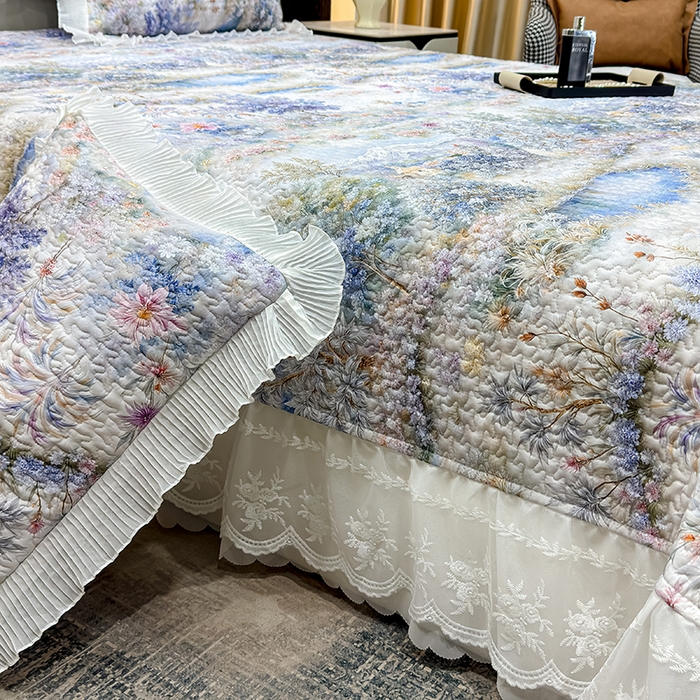 91家纺网 家纺一手货源 找家纺 冬然家纺 2026新款数码印花纯棉单床盖床盖单件单品床盖 山水画