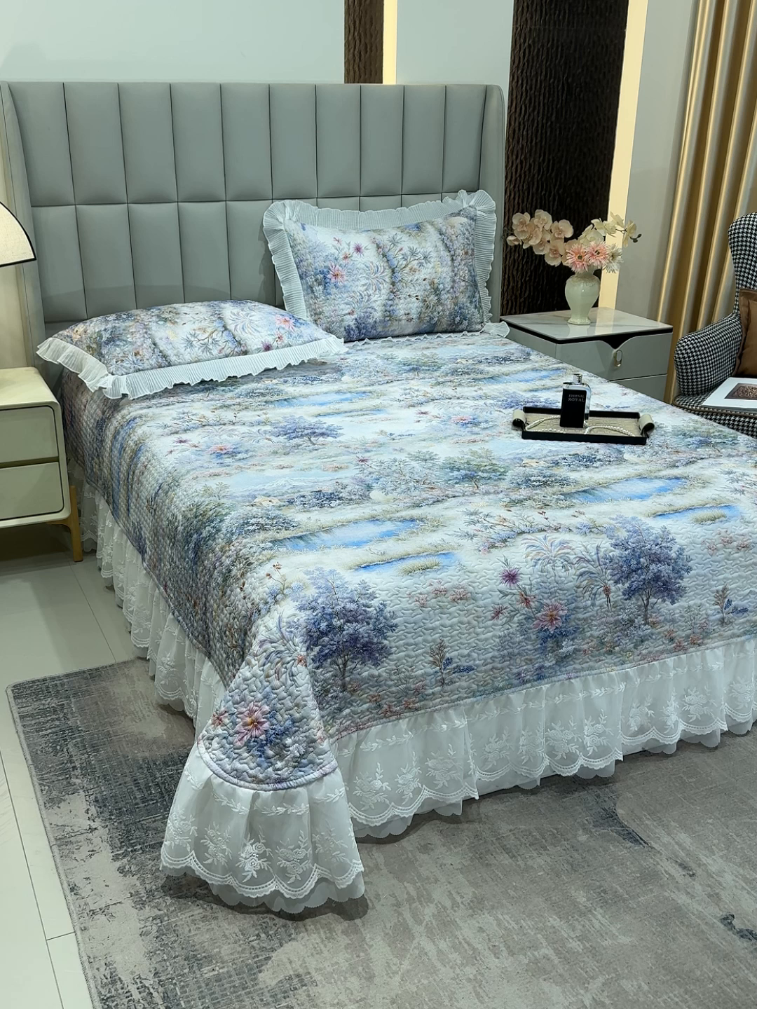 91家纺网 家纺一手货源 找家纺 冬然家纺 2026新款数码印花纯棉单床盖床盖单件单品床盖 山水画