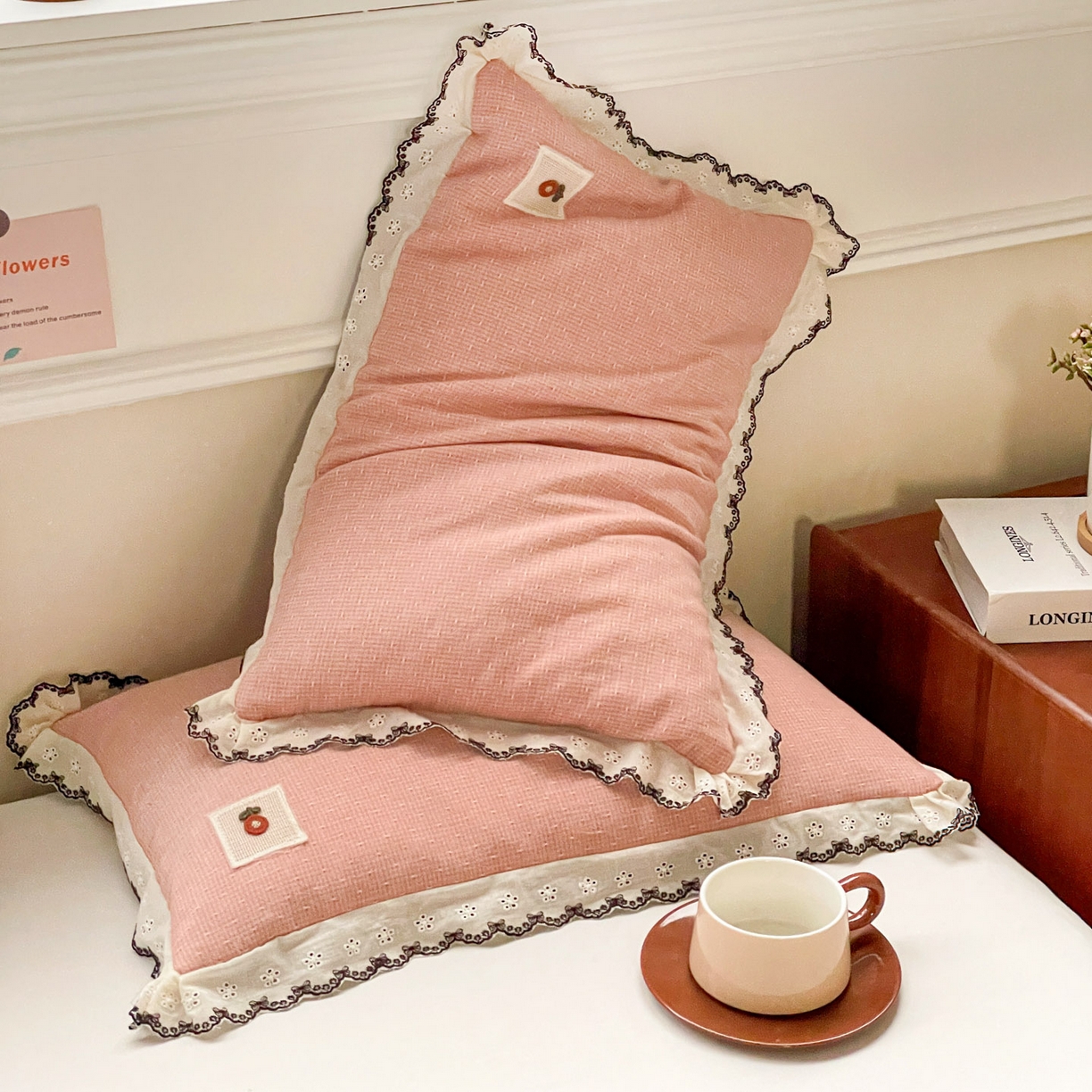 91家纺网 家纺一手货源 找家纺 梦叶草 2026新款全棉马卡龙蕾丝荞麦枕法式风枕枕头枕芯 马卡龙蕾丝荞麦枕-粉色