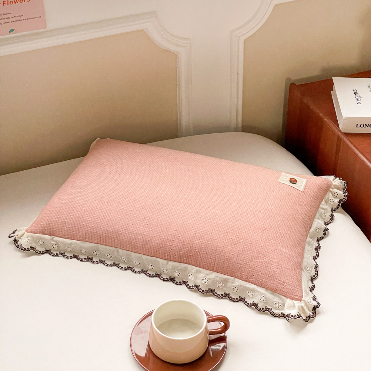 91家纺网 家纺一手货源 找家纺 梦叶草 2026新款全棉马卡龙蕾丝荞麦枕法式风枕枕头枕芯 马卡龙蕾丝荞麦枕-粉色