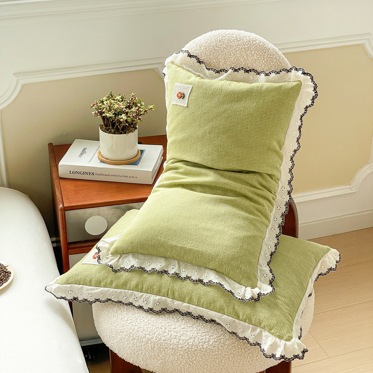 91家纺网 家纺一手货源 找家纺 梦叶草 2026新款全棉马卡龙蕾丝荞麦枕法式风枕枕头枕芯 马卡龙蕾丝荞麦枕-绿色