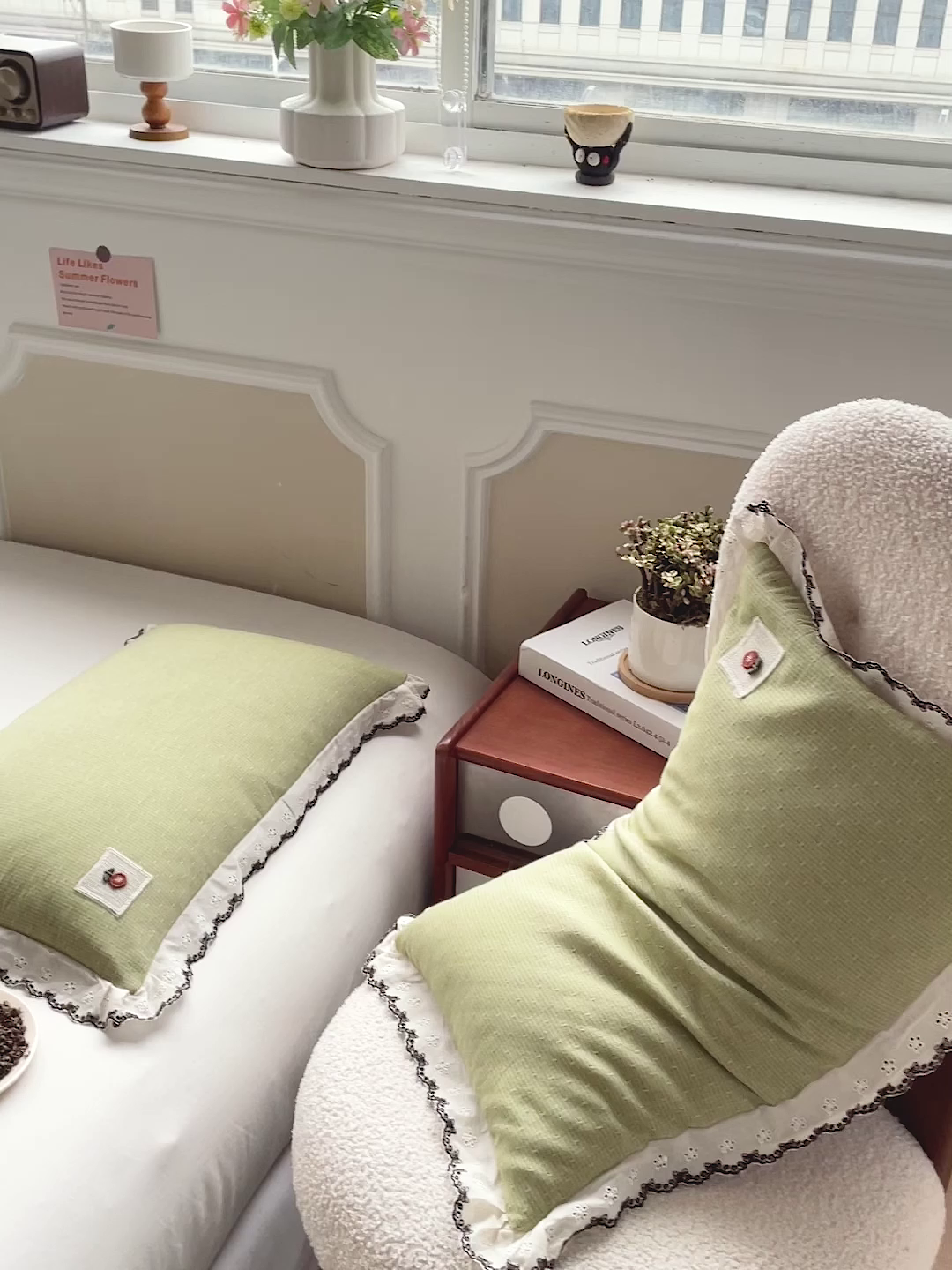 91家纺网 家纺一手货源 找家纺 梦叶草 2026新款全棉马卡龙蕾丝荞麦枕法式风枕枕头枕芯 马卡龙蕾丝荞麦枕-绿色