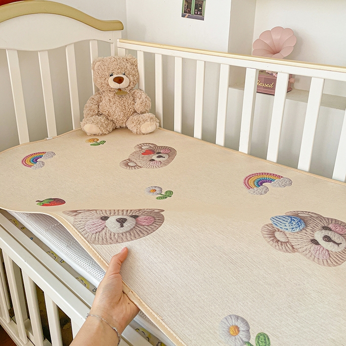 富馨莱 2026新款幼儿园古藤席冰丝席双面可用儿童凉席双面凉感 彩虹熊