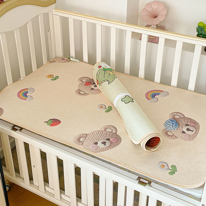 91家纺网 家纺一手货源 找家纺 富馨莱 2026新款幼儿园古藤席冰丝席双面可用儿童凉席双面凉感 彩虹熊