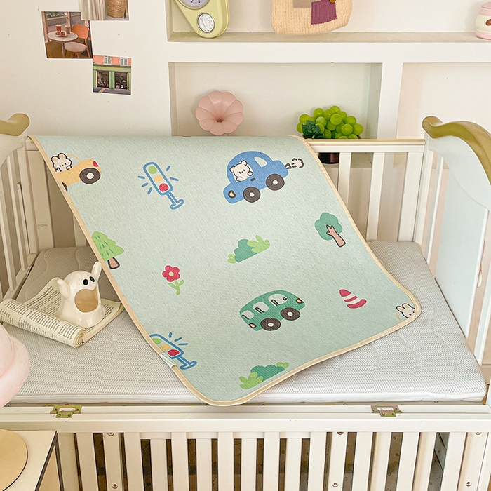 91家纺网 家纺一手货源 找家纺 富馨莱 2026新款幼儿园古藤席冰丝席双面可用儿童凉席双面凉感 开心车队