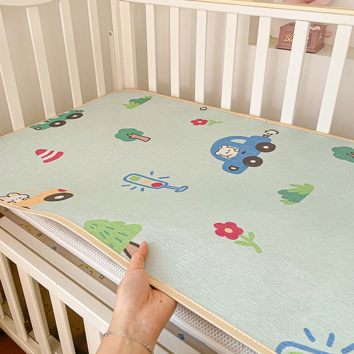 91家纺网 家纺一手货源 找家纺 富馨莱 2026新款幼儿园古藤席冰丝席双面可用儿童凉席双面凉感 开心车队