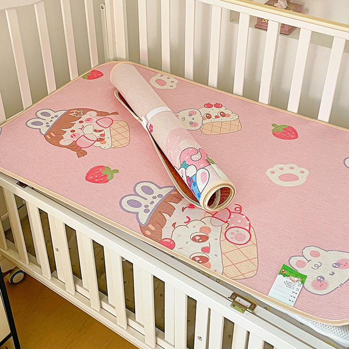 91家纺网 家纺一手货源 找家纺 富馨莱 2026新款幼儿园古藤席冰丝席双面可用儿童凉席双面凉感 可爱女孩