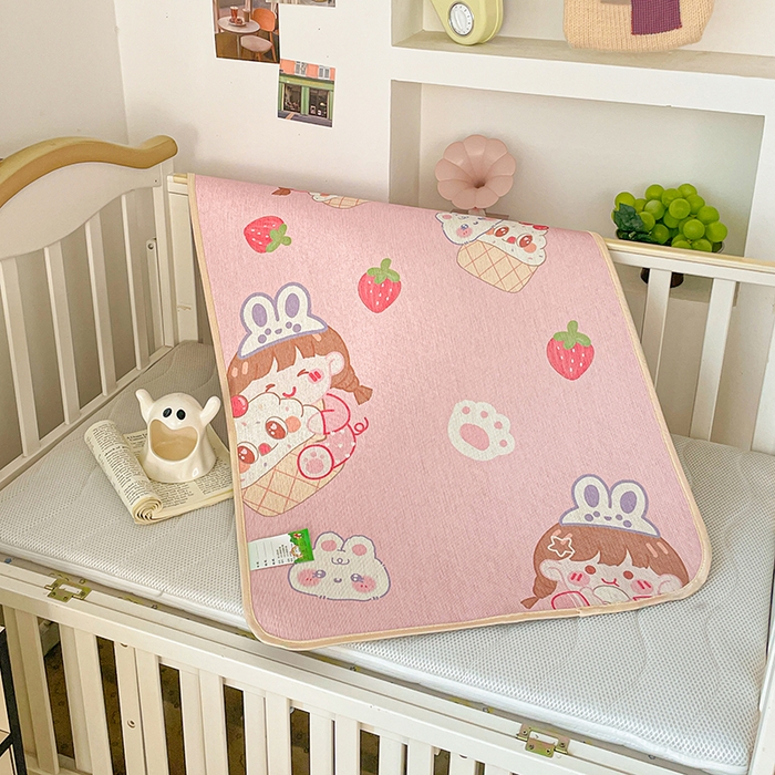 91家纺网 家纺一手货源 找家纺 富馨莱 2026新款幼儿园古藤席冰丝席双面可用儿童凉席双面凉感 可爱女孩