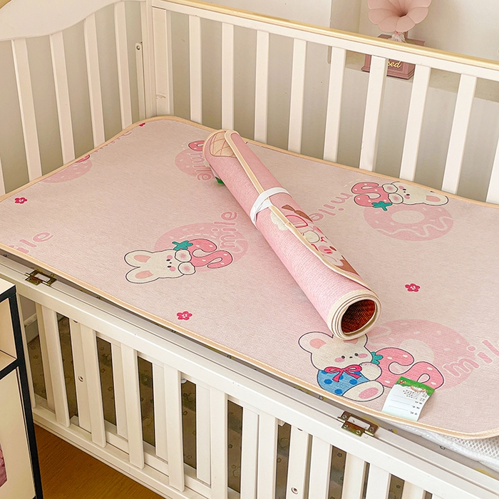 91家纺网 家纺一手货源 找家纺 富馨莱 2026新款幼儿园古藤席冰丝席双面可用儿童凉席双面凉感 糖果兔