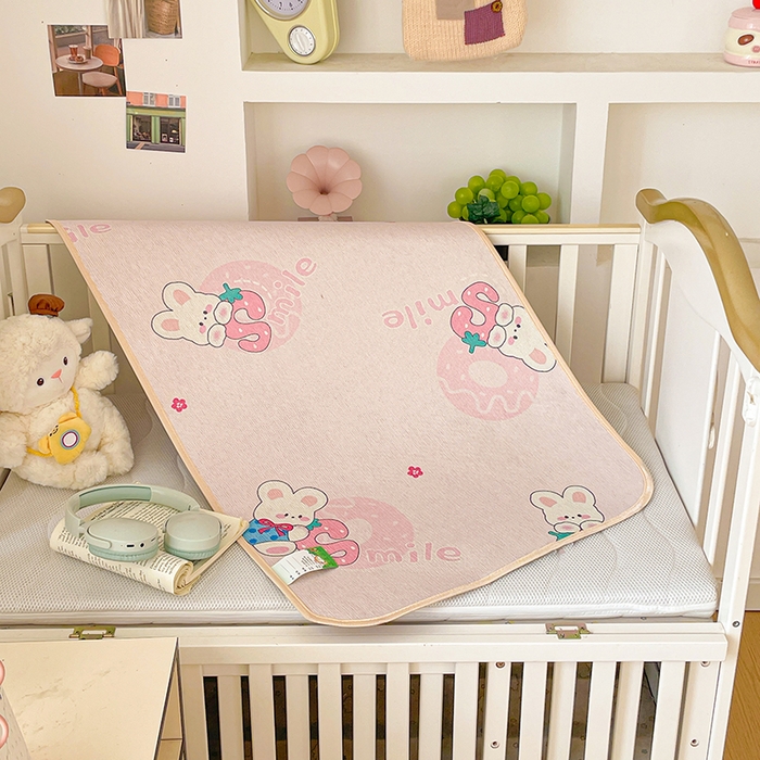 91家纺网 家纺一手货源 找家纺 富馨莱 2026新款幼儿园古藤席冰丝席双面可用儿童凉席双面凉感 糖果兔