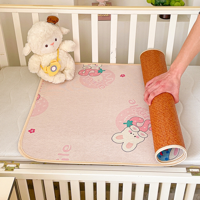 91家纺网 家纺一手货源 找家纺 富馨莱 2026新款幼儿园古藤席冰丝席双面可用儿童凉席双面凉感 糖果兔