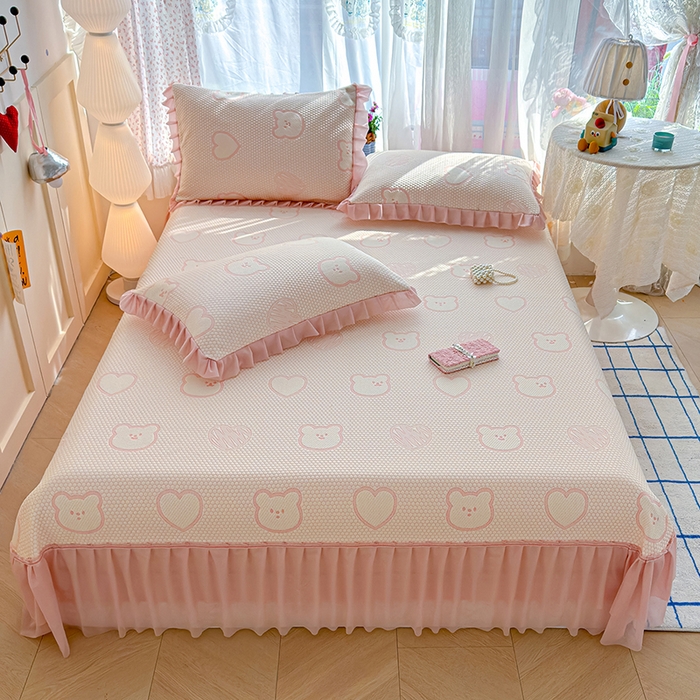 91家纺网 家纺一手货源 找家纺 （总）冬然家纺 2026新款【快乐熊 云朵纹系列】冰豆豆凉席床裙款