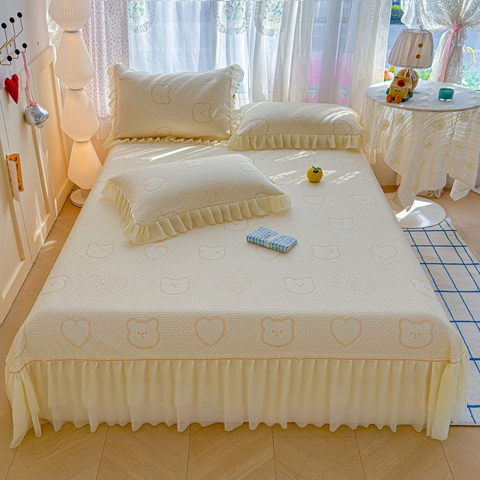 91家纺网 家纺一手货源 找家纺 （总）冬然家纺 2026新款【快乐熊 云朵纹系列】冰豆豆凉席床裙款