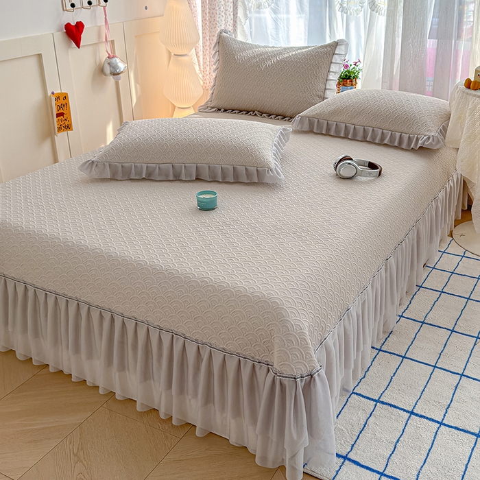 91家纺网 家纺一手货源 找家纺 冬然家纺 2026新款【快乐熊 云朵纹系列】冰豆豆凉席床裙款 云朵纹-咖