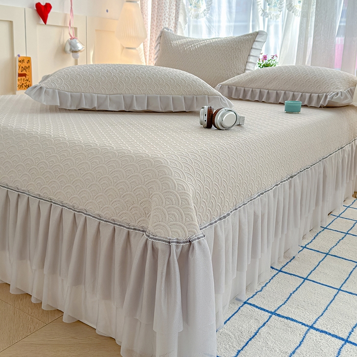 91家纺网 家纺一手货源 找家纺 冬然家纺 2026新款【快乐熊 云朵纹系列】冰豆豆凉席床裙款 云朵纹-咖