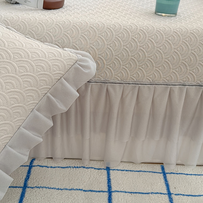 91家纺网 家纺一手货源 找家纺 冬然家纺 2026新款【快乐熊 云朵纹系列】冰豆豆凉席床裙款 云朵纹-咖