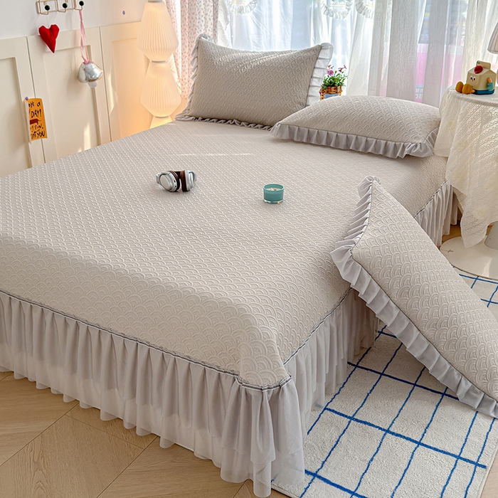 91家纺网 家纺一手货源 找家纺 冬然家纺 2026新款【快乐熊 云朵纹系列】冰豆豆凉席床裙款 云朵纹-咖