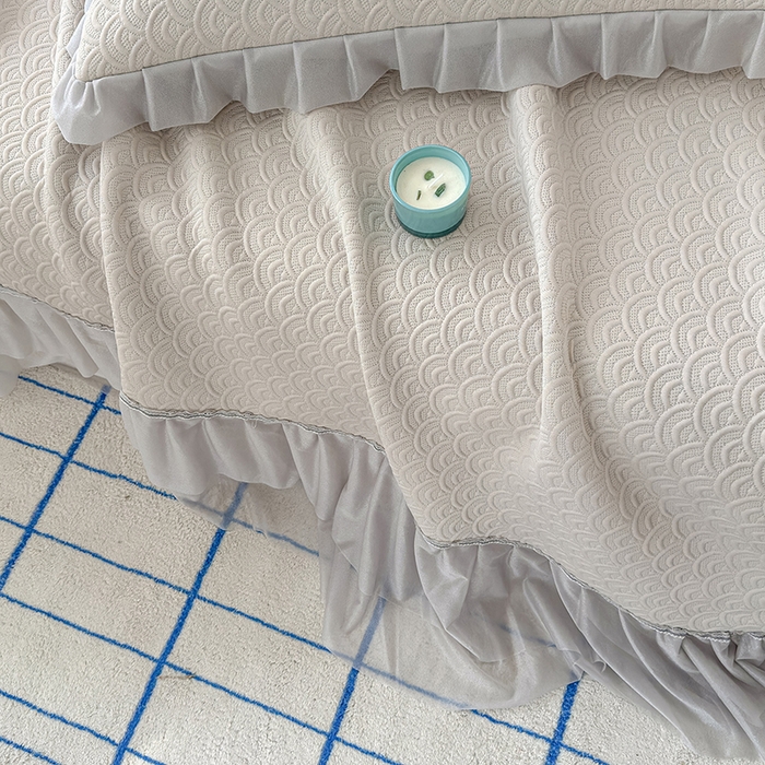 91家纺网 家纺一手货源 找家纺 冬然家纺 2026新款【快乐熊 云朵纹系列】冰豆豆凉席床裙款 云朵纹-咖