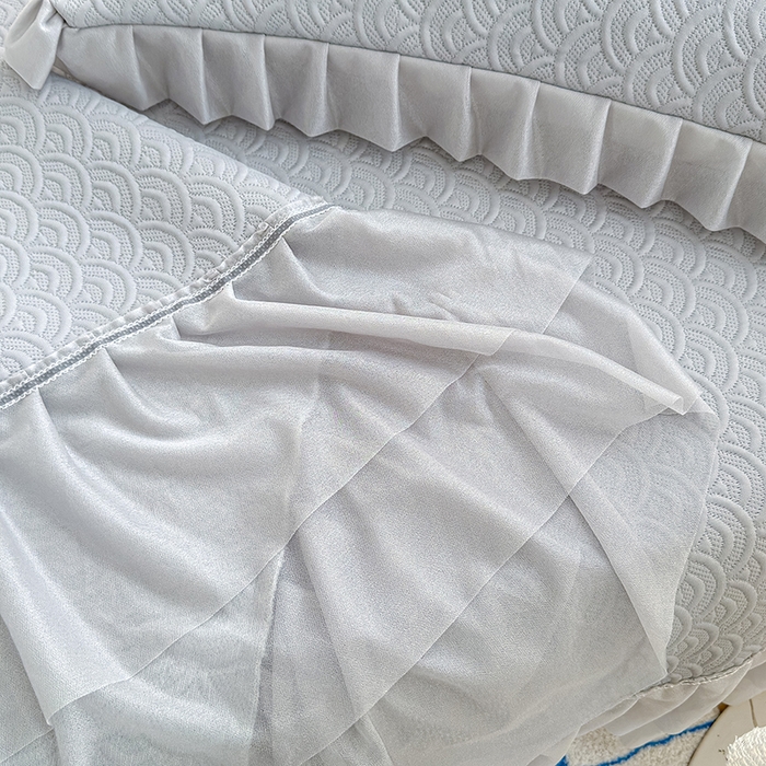 91家纺网 家纺一手货源 找家纺 冬然家纺 2026新款【快乐熊 云朵纹系列】冰豆豆凉席床裙款 云朵纹-灰