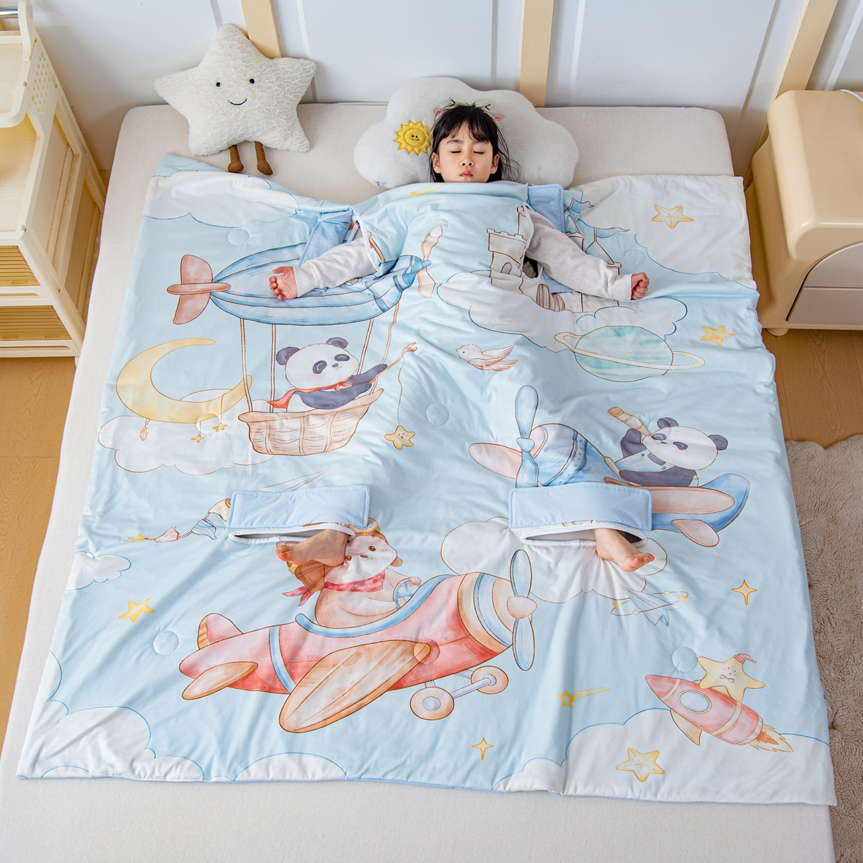 91家纺网 家纺一手货源 找家纺 （总）吉咪兔家纺 2026新款桑蚕丝护肚防踢睡袋多功能盖毯宝宝夏被拥抱被儿童夏被儿童防踢被