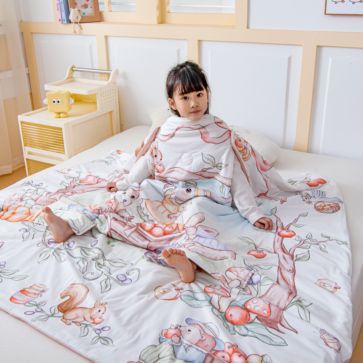 91家纺网 家纺一手货源 找家纺 （总）吉咪兔家纺 2026新款桑蚕丝护肚防踢睡袋多功能盖毯宝宝夏被拥抱被儿童夏被儿童防踢被