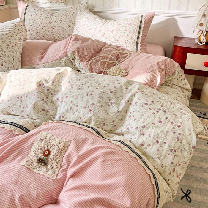 91家纺网 家纺一手货源 找家纺 （总）韩秀家纺 2026新款A类仿棉四件套超柔古法棉水洗棉法式花边床笠四件套（提供买家秀）