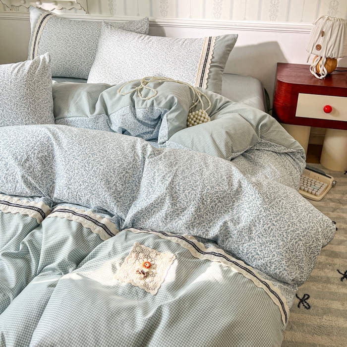 91家纺网 家纺一手货源 找家纺 （总）韩秀家纺 2026新款A类仿棉四件套超柔古法棉水洗棉法式花边床笠四件套（提供买家秀）