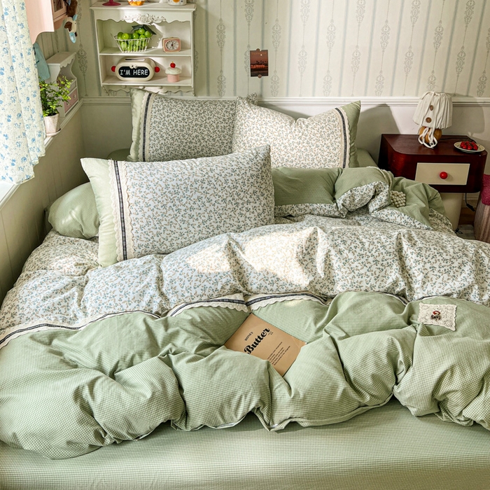 91家纺网 家纺一手货源 找家纺 （总）韩秀家纺 2026新款A类仿棉四件套超柔古法棉水洗棉法式花边床笠四件套（提供买家秀）