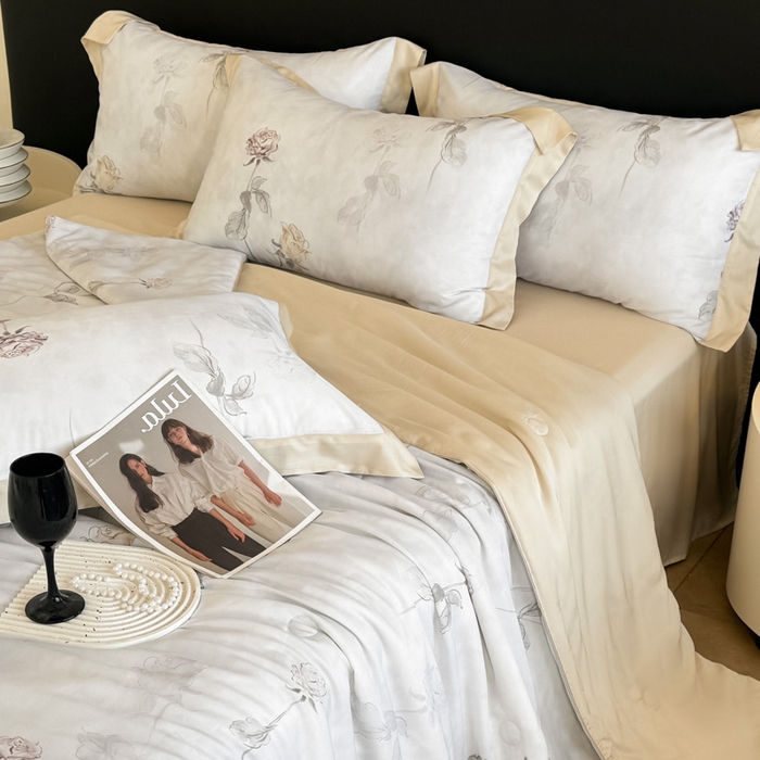 91家纺网 家纺一手货源 找家纺 梵克保罗 2026新款简约莱赛尔夏被夏凉被空调被四件套 玫瑰絮语